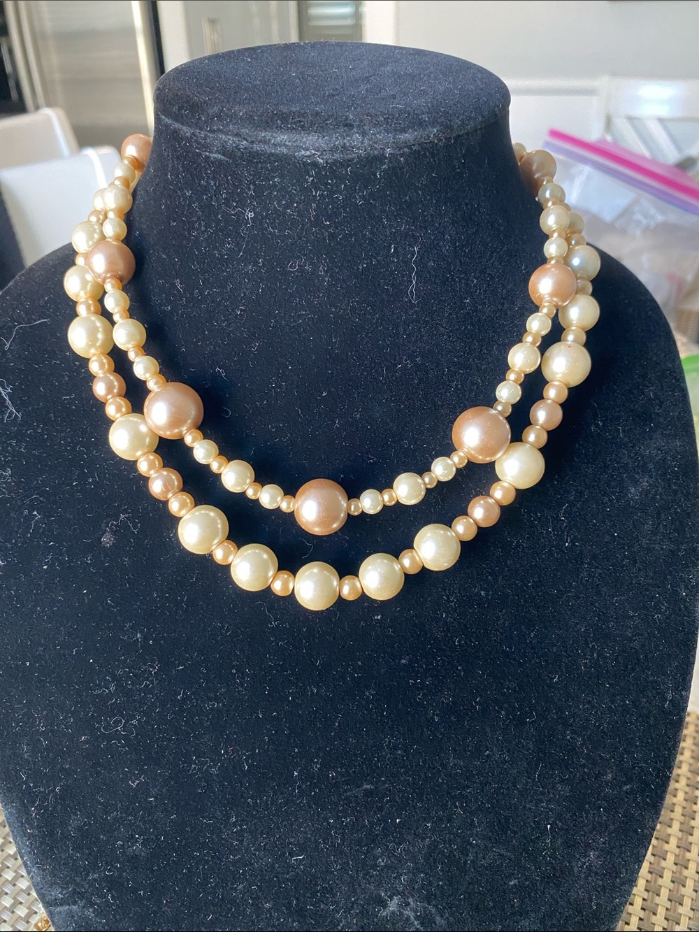 Layered Champagne and Cream Pearl Necklace
